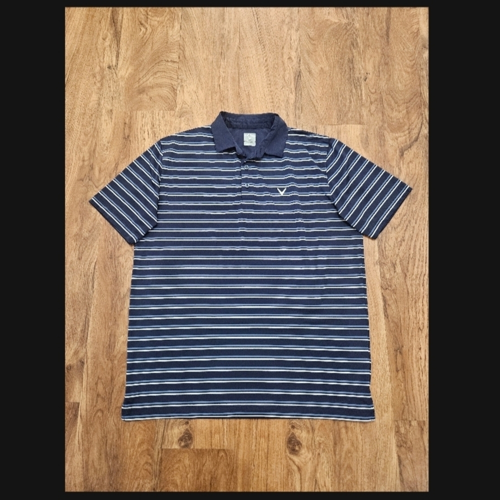 Callaway Navy and White Striped Polo Shirt